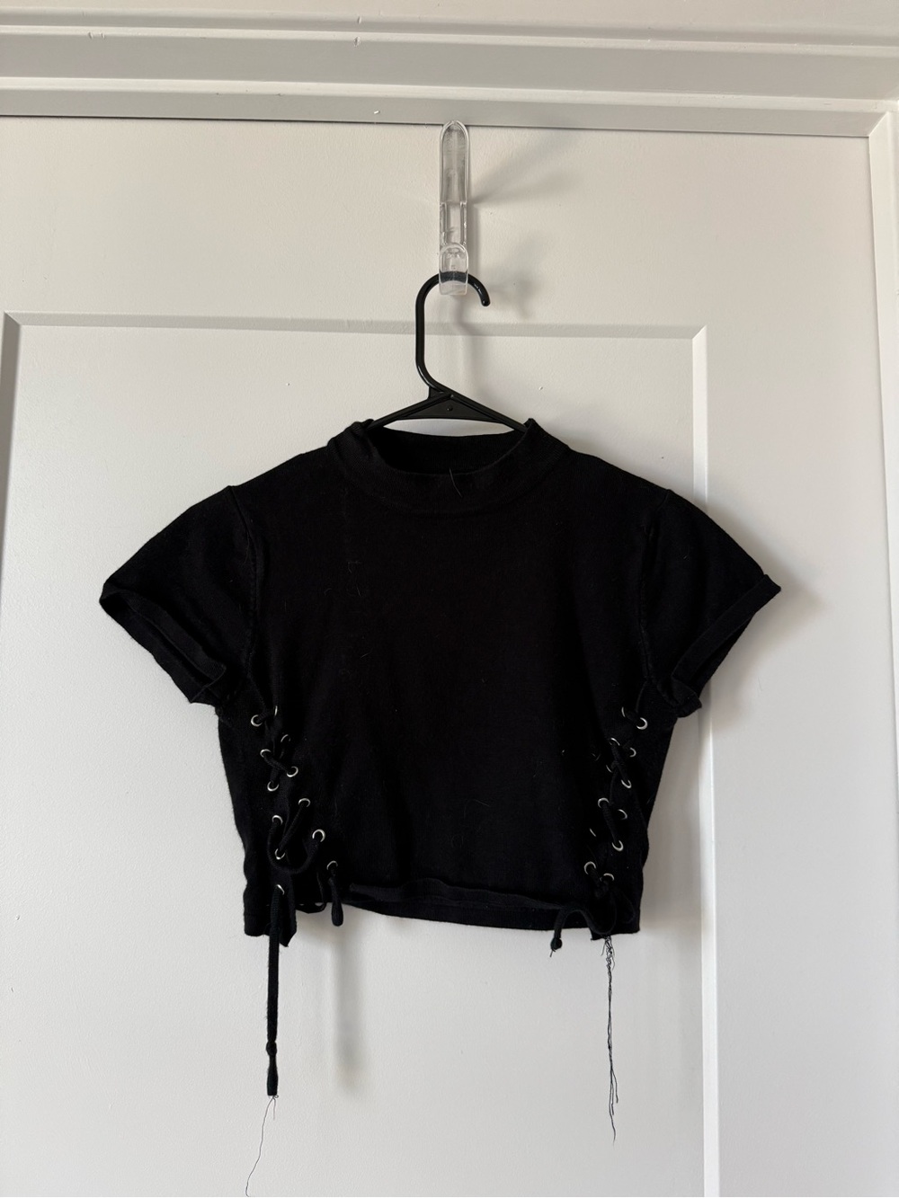 Black Lace-Up Crop Tee - Women's Short Sleeve Top